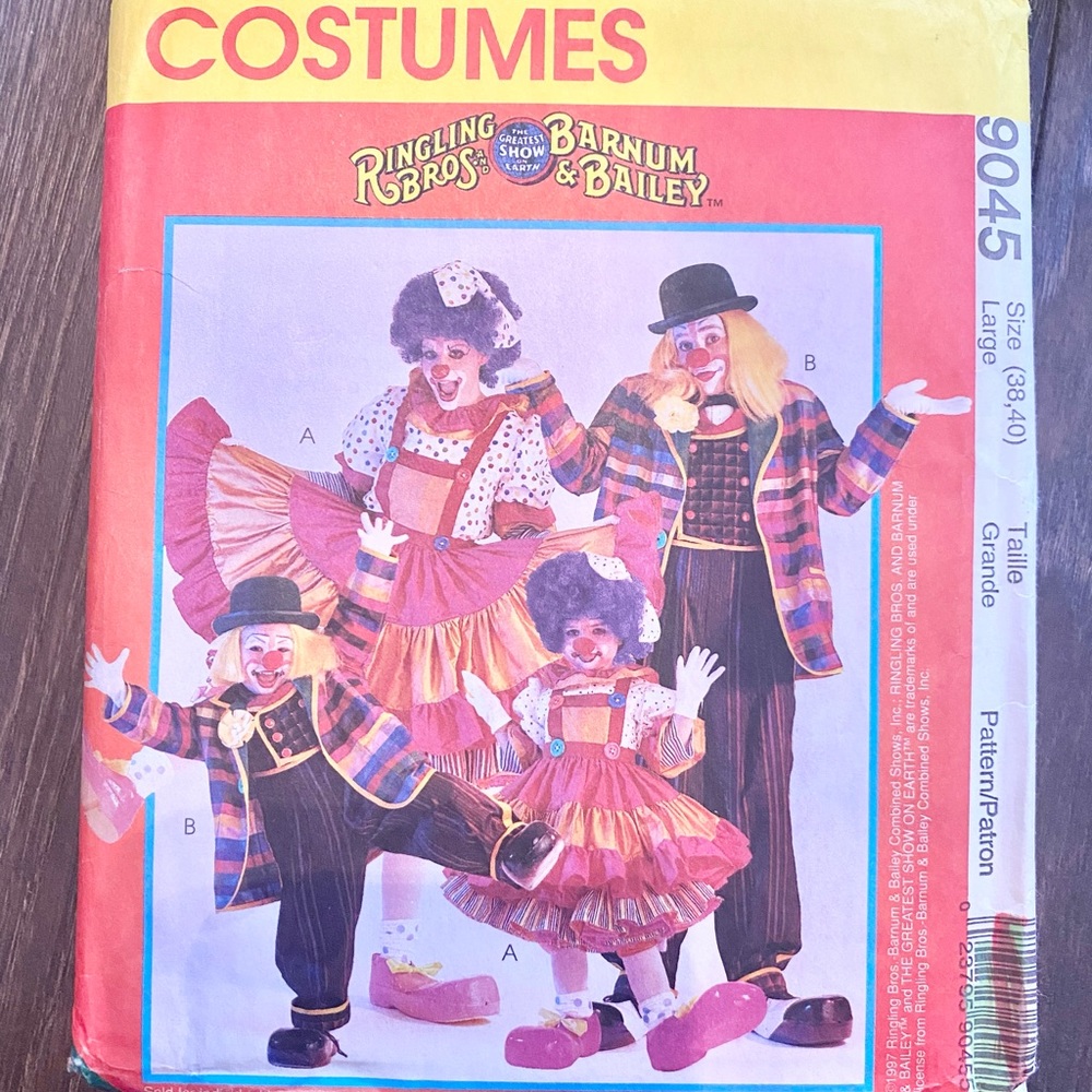 Set of 3 Clown Costume Sewing Patterns